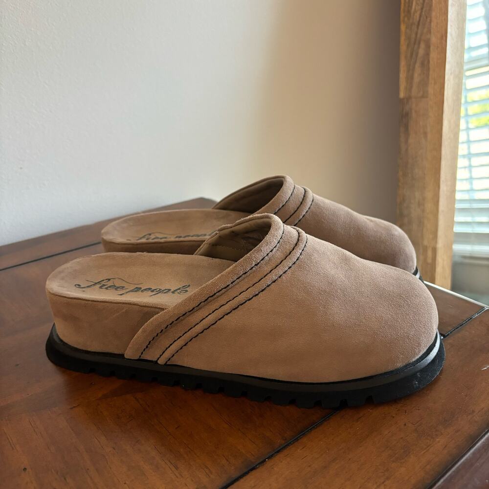 Free People Tan Suede Slip-On Clog Mules